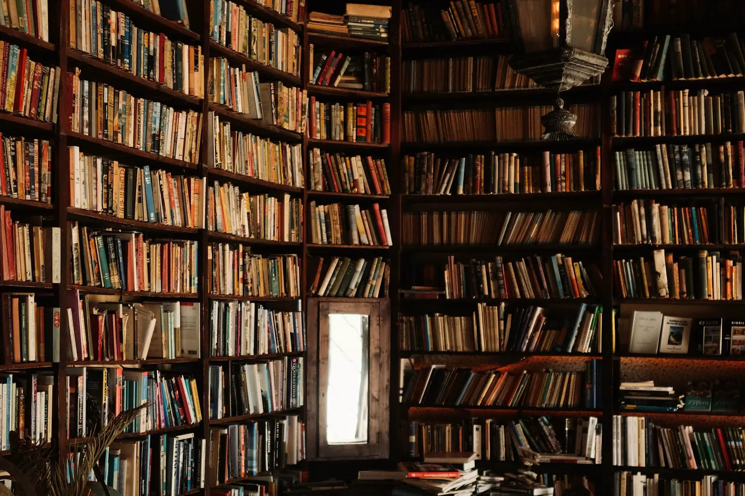 Les rayonnages d'une bibliothèque ancienne chargée de livres